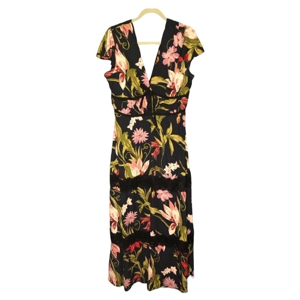 Floral V-Neck Maxi Dress - Black and Pink